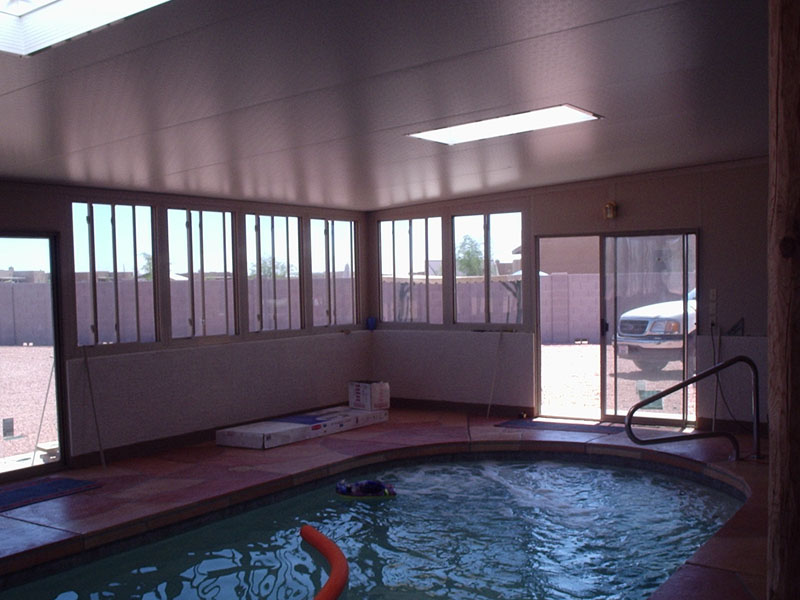 Pool enclosure with two roof skylights. Maricopa Arizona