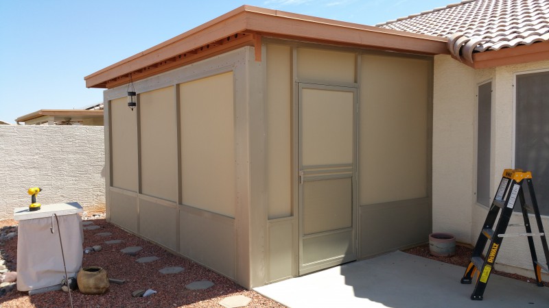 Using 90% sunscreen fabric to create a screen room under the existing patio cover. Location: Peoria Arizona